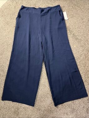AB Studio Wide-Leg Pull-On Pants - Deep Blue NWT